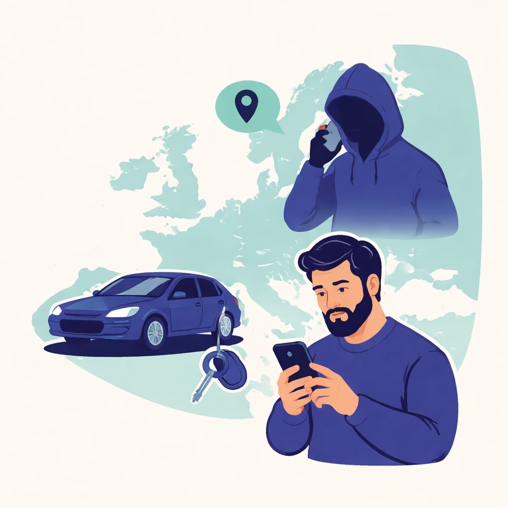 Illustration pour "Une <strong>arnaque voiture à l'étranger</strong> suit presque toujours le même scénario"