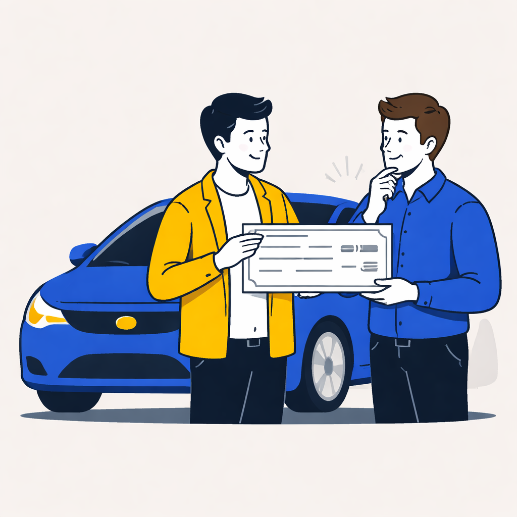 Illustration pour "Comprendre le chèque de banque dans une vente de voiture"