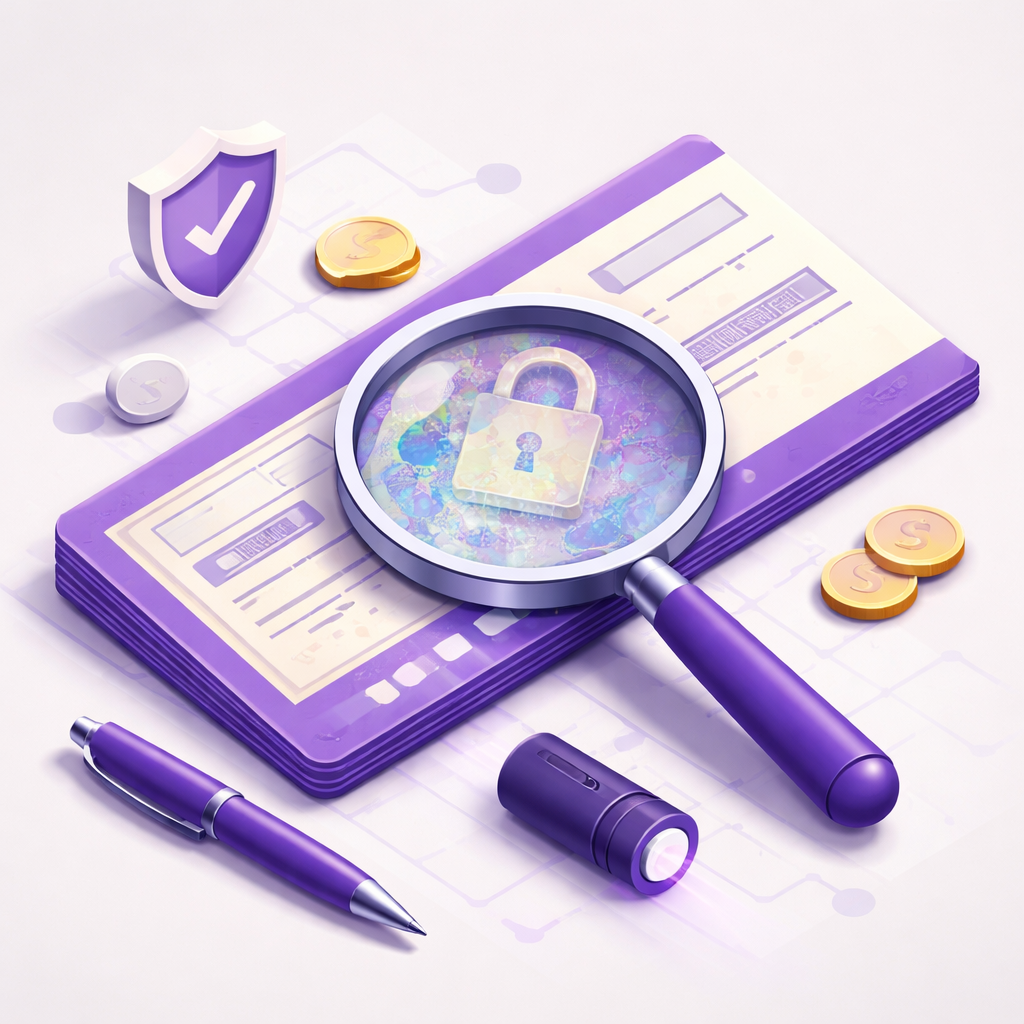 Illustration pour "Les éléments à contrôler visuellement sur un cheque de banque"