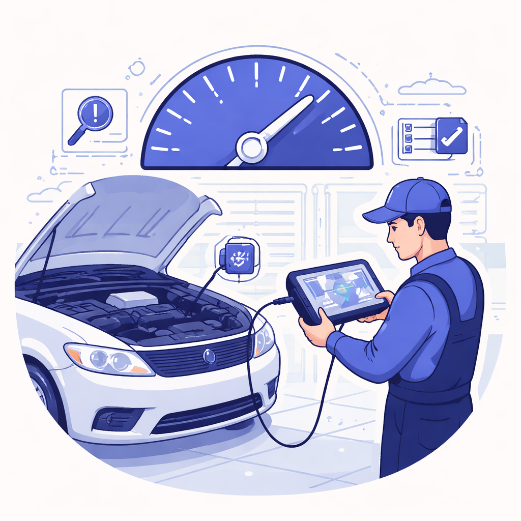 Illustration pour "<strong>Verificare chilometraggio reale</strong> con diagnosi e controlli tecnici"