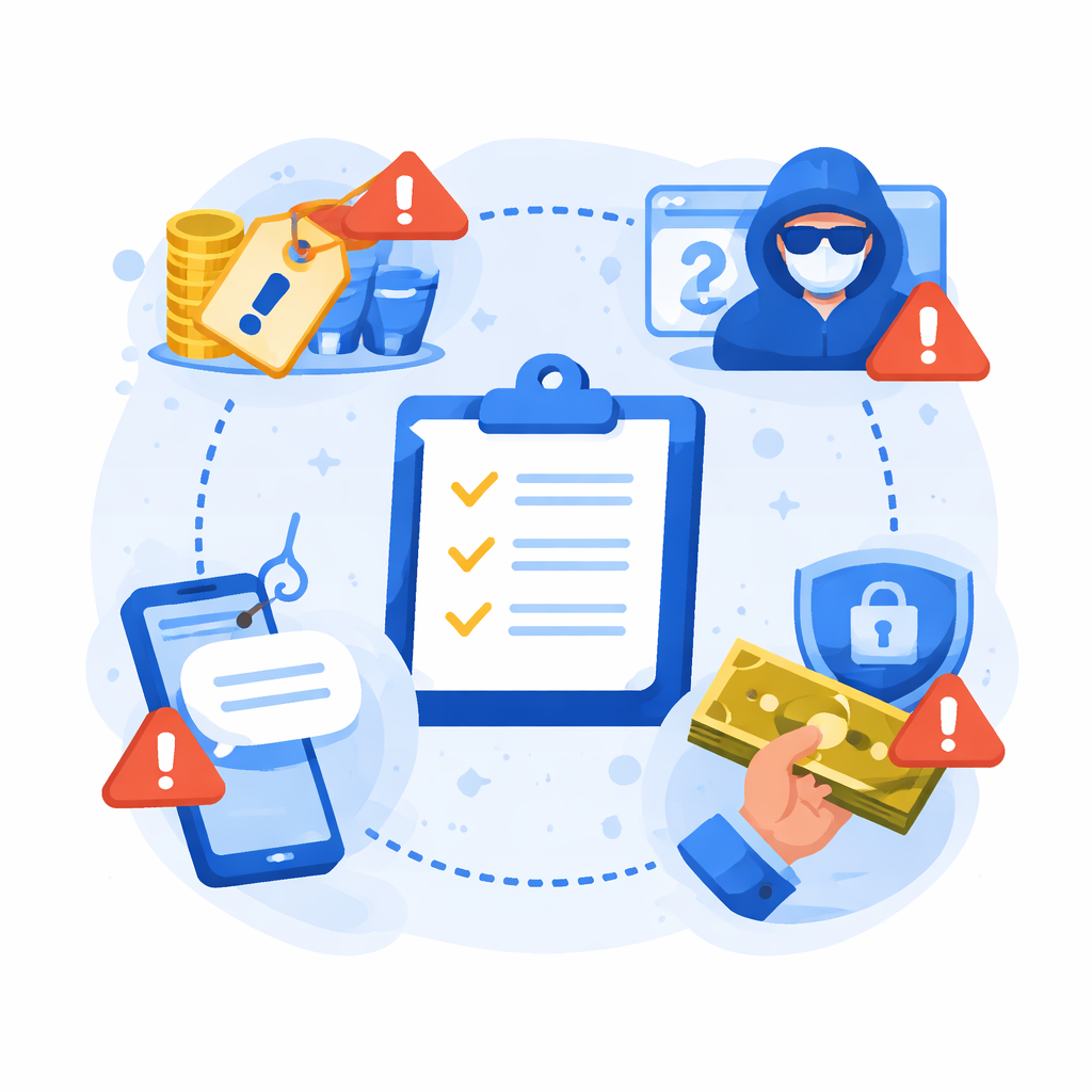 Illustration pour "Die wichtigsten <strong>kleinanzeigen warnzeichen betrug</strong> auf einen Blick"