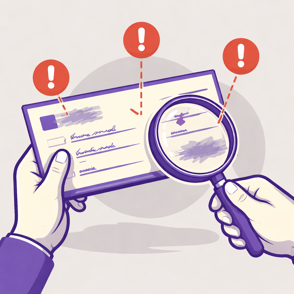 Illustration pour "<strong>Fake check fraud how to spot</strong> in the first 60 seconds"