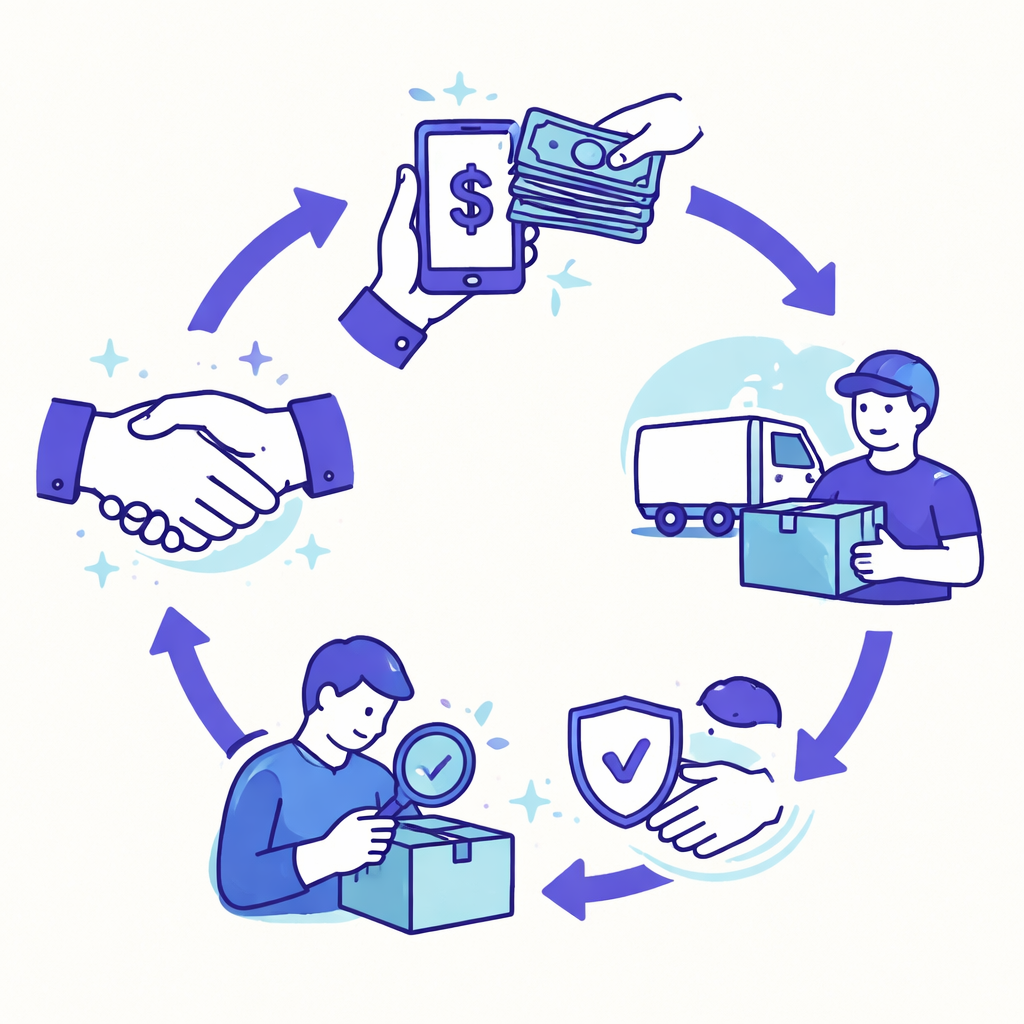 Illustration pour "How the online process works from start to finish"