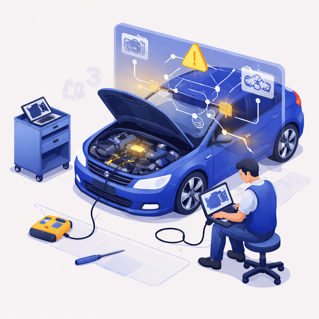 Illustration pour "Digitale Spuren und Steuergeräte: moderne Prüfung bei <strong>Tachostand Manipulation erkennen</strong>"