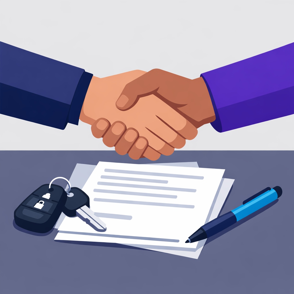 Illustration pour "Vendre sa voiture entre particuliers en sécurité le jour du rendez-vous final"