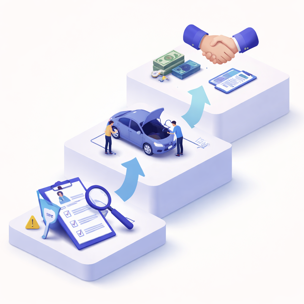 Illustration pour "Checkliste vor dem Kauf: So prüfen Sie Inserat, Verkäufer und Fahrzeug"